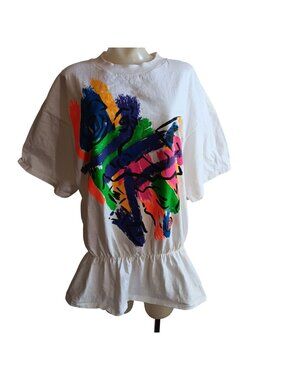 Vintage Women's Beach T-shirt Single Stitch 80's OSFA T-shirt Robby Len Swim Top
